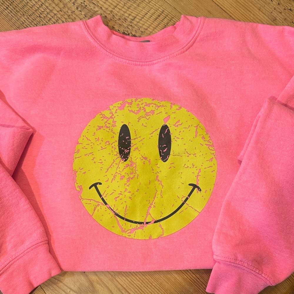 Gildan Pink Kids Sweatshirt with Yellow Smiley Face